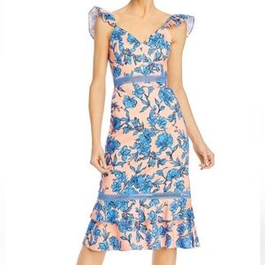 NWT Alice and Olivia  Sz 6 
Jade Ruffled Floral Midi Dress